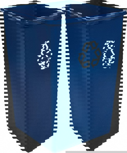 Square Recycling Container, 35 gal, Plastic, Blue